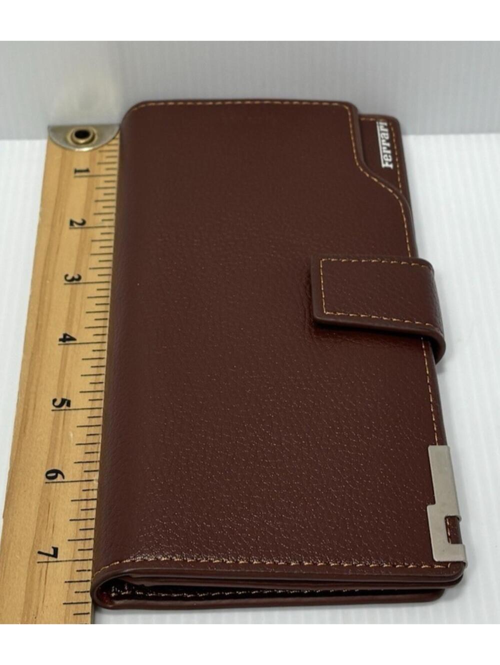 Ferrari Brown Long Wallet Trifold Credit Card Billfold Holder Cash Organizer NEW - Picture 9 of 10